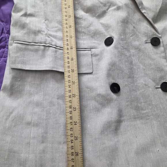 THEORY Piazza Tan Linen Blend Double Breasted Blazer Size 8 Summer Blazer - Picture 14 of 16